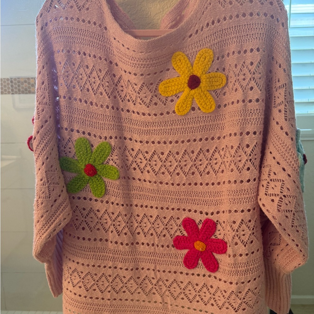 Floral Knit Cowl Neck Sweater